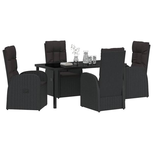 5-teiliges Garten-Dining-Set mit Kissen Schwarz Poly-Rattan