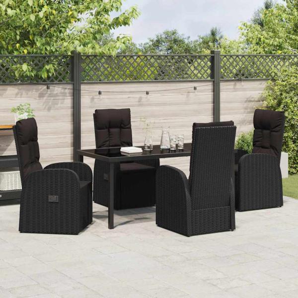 5-teiliges Garten-Dining-Set mit Kissen Schwarz Poly-Rattan