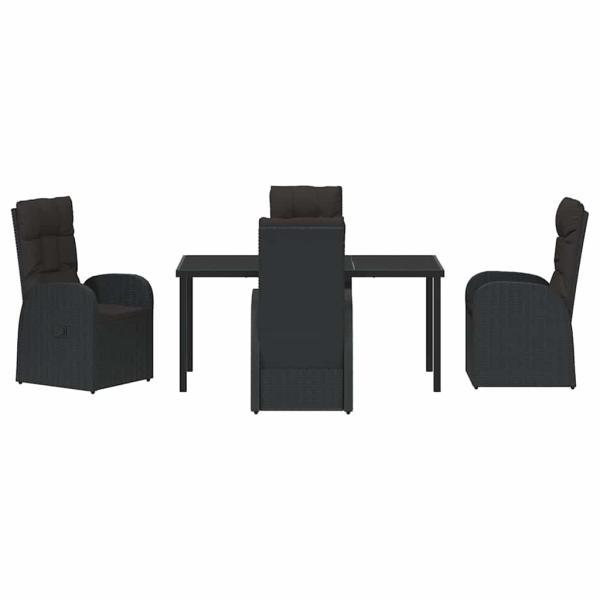 5-teiliges Garten-Dining-Set mit Kissen Schwarz Poly-Rattan
