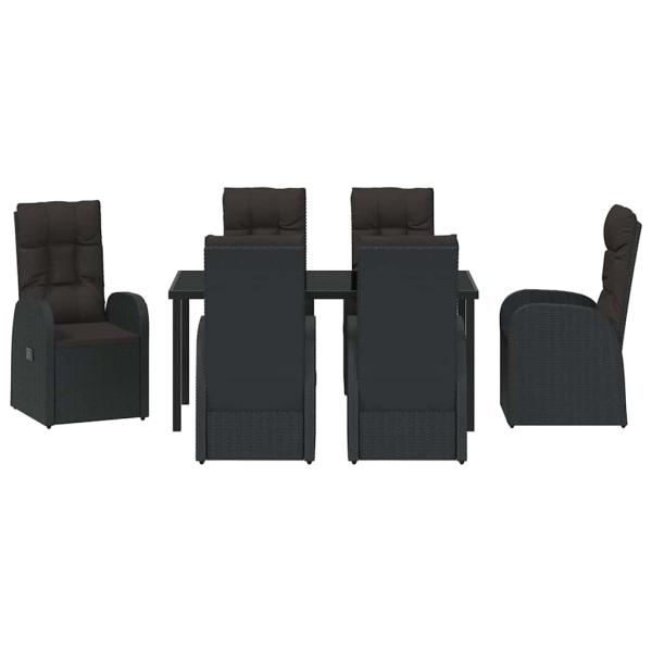 7-teiliges Garten-Esszimmer Set mit Kissen Schwarz Poly-Rattan