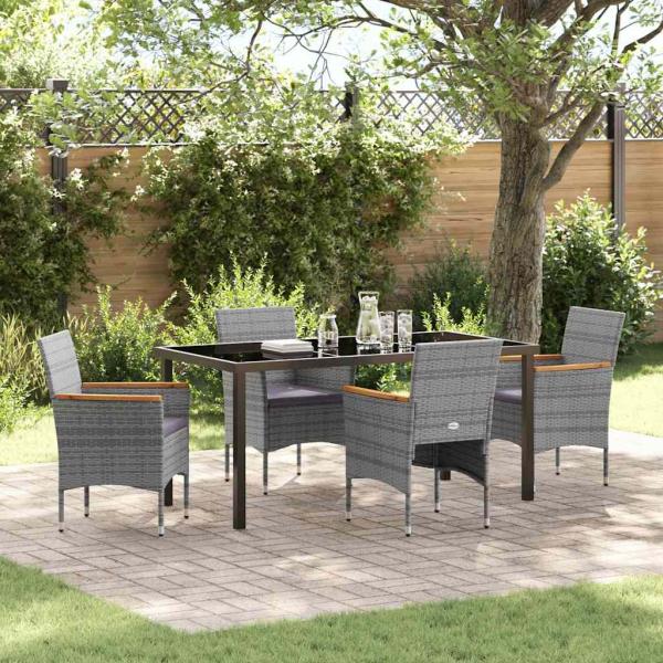 ARDEBO.de - 5-teiliges Garten-Essgruppen-Set Grau Poly Rattan