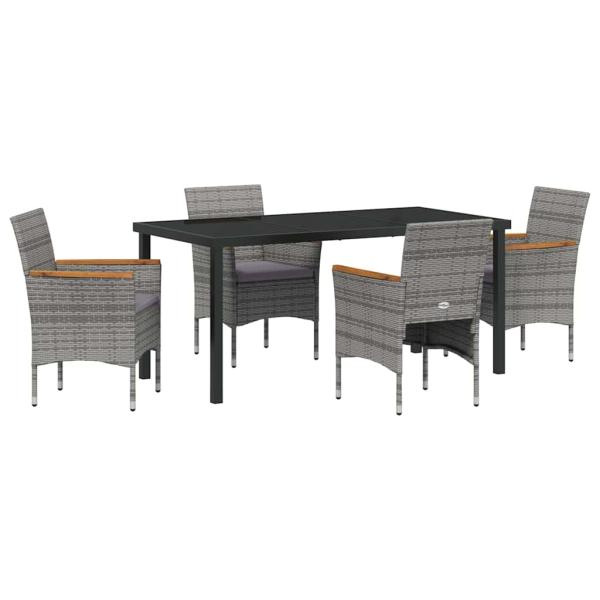 5-teiliges Garten-Essgruppen-Set Grau Poly Rattan