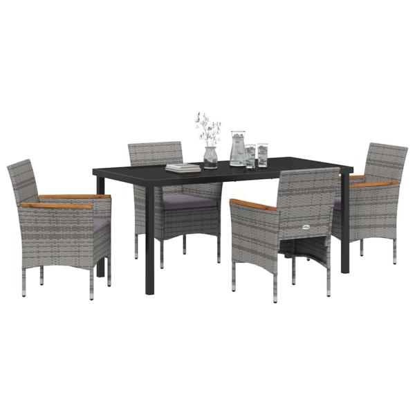 5-teiliges Garten-Essgruppen-Set Grau Poly Rattan