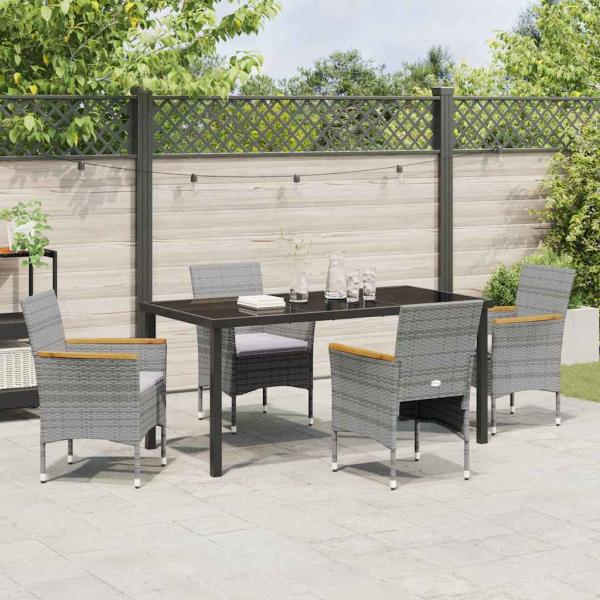 5-teiliges Garten-Essgruppen-Set Grau Poly Rattan