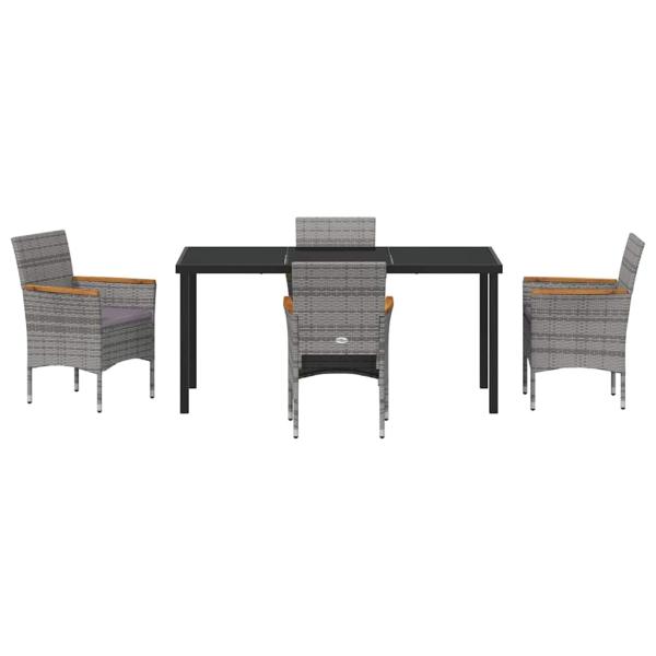 5-teiliges Garten-Essgruppen-Set Grau Poly Rattan