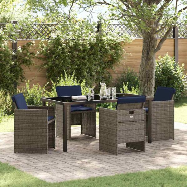 ARDEBO.de - 5-teiliges Garten Esszimmer Set mit Kissen Grau Poly Rattan