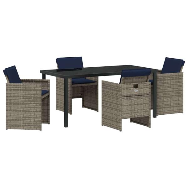 5-teiliges Garten Esszimmer Set mit Kissen Grau Poly Rattan