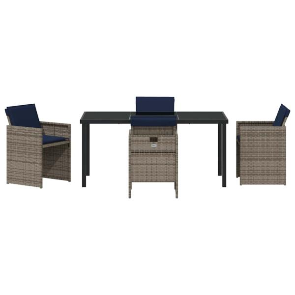 5-teiliges Garten Esszimmer Set mit Kissen Grau Poly Rattan