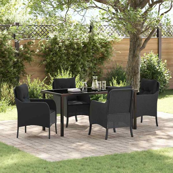 ARDEBO.de - 5-teiliges Gartenset mit Kissen Schwarz Poly-Rattan