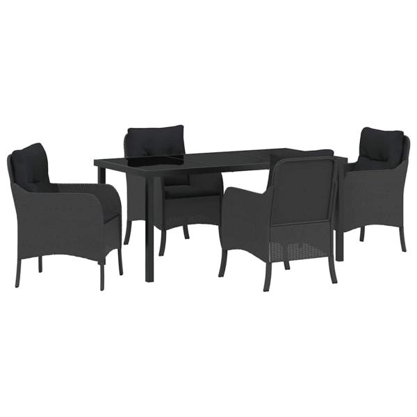 5-teiliges Gartenset mit Kissen Schwarz Poly-Rattan