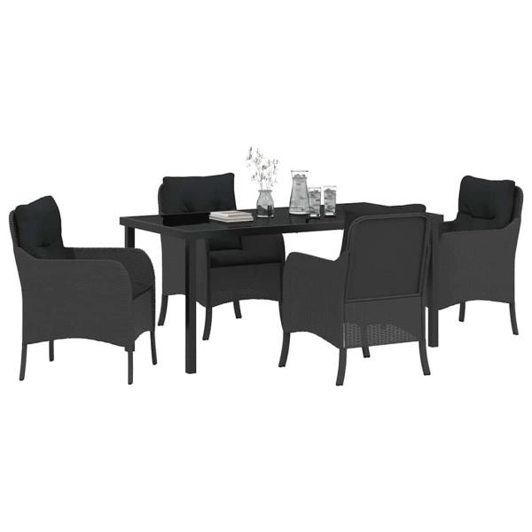 5-teiliges Gartenset mit Kissen Schwarz Poly-Rattan