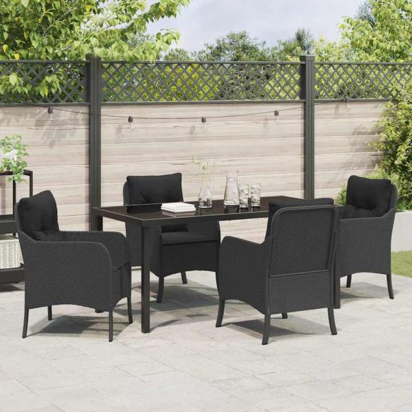 5-teiliges Gartenset mit Kissen Schwarz Poly-Rattan