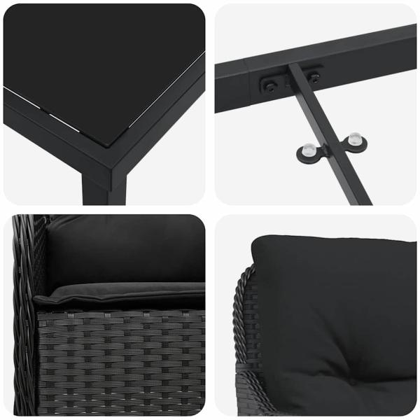5-teiliges Gartenset mit Kissen Schwarz Poly-Rattan