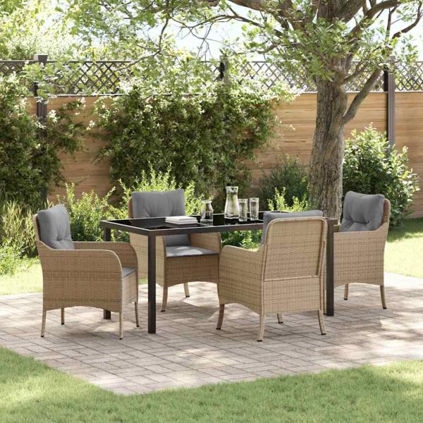 ARDEBO.de - 5-teiliges Garten-Ess-Set mit Kissen Beige Poly Rattan