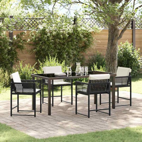 ARDEBO.de - 5-teiliges Garten-Dining-Set mit Kissen Schwarz Poly Rattan