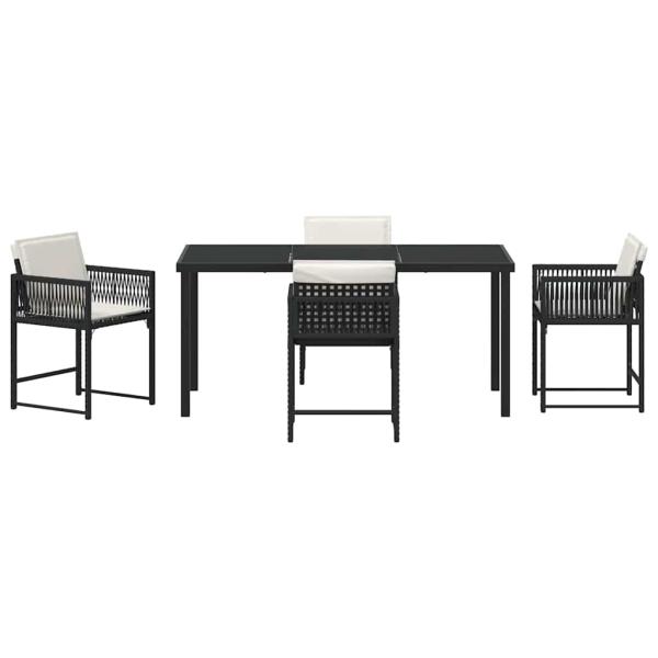 5-teiliges Garten-Dining-Set mit Kissen Schwarz Poly Rattan