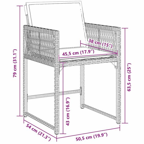 5-teiliges Garten-Dining-Set mit Kissen Schwarz Poly Rattan