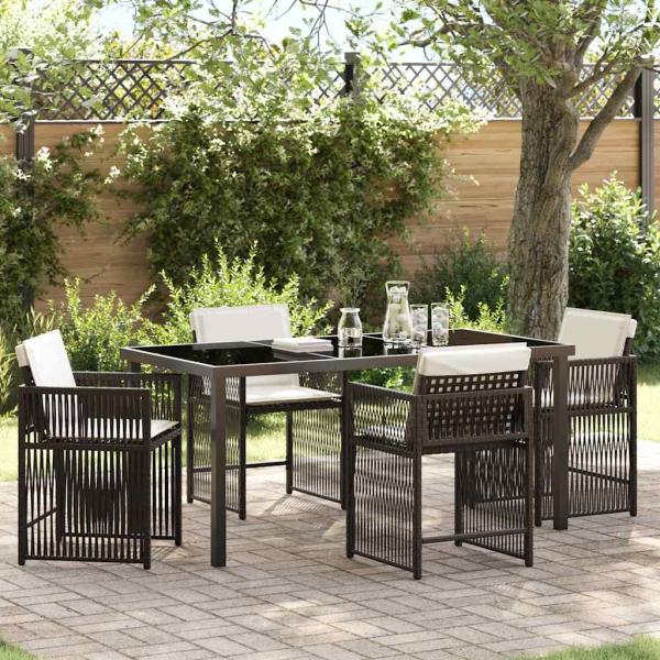 ARDEBO.de - 5-teiliges Garten-Dining-Set mit Kissen Braun Poly-Rattan