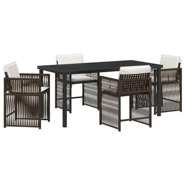 5-teiliges Garten-Dining-Set mit Kissen Braun Poly-Rattan