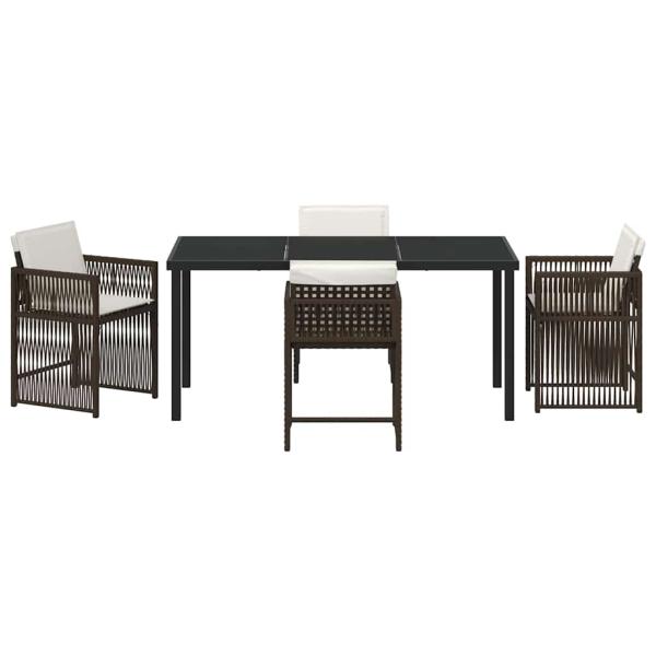 5-teiliges Garten-Dining-Set mit Kissen Braun Poly-Rattan