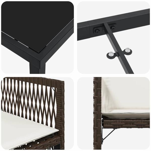 5-teiliges Garten-Dining-Set mit Kissen Braun Poly-Rattan