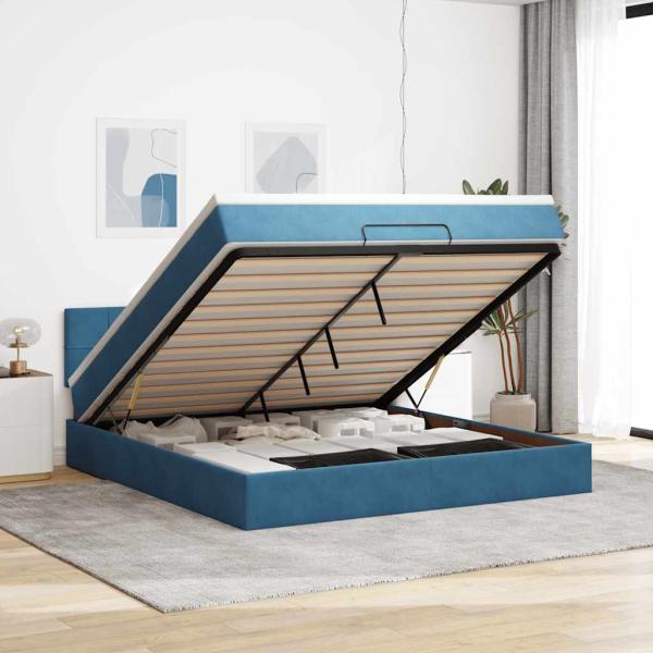 ARDEBO.de - Ottoman-Bett mit Matratze & LEDs Dunkelblau 180x200 cm Samt