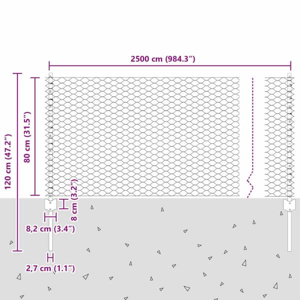Zaunpfosten 11 Stück U-Kanal Grau 80 cm Stahl, Sechseckzaun Grau 0,8x25 m Stahl