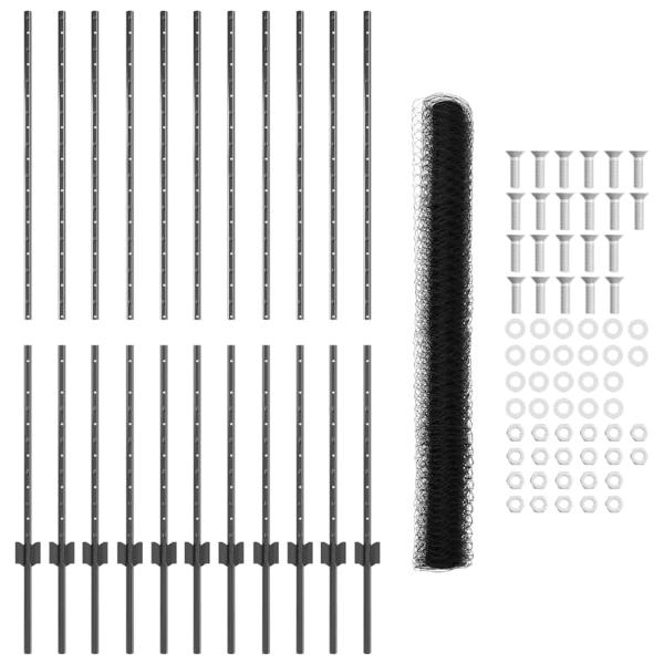 Zaunpfosten 22 Stück U-Kanal Grau 140 cm Stahl, Hexagonzaun Grau 1,4x25 m Stahl