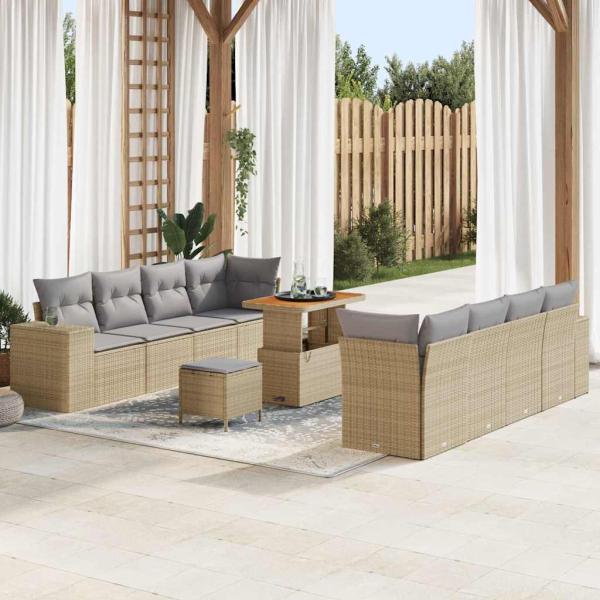 ARDEBO.de - Gartensofa-set 11 Stk. Beige Poly-Rattan