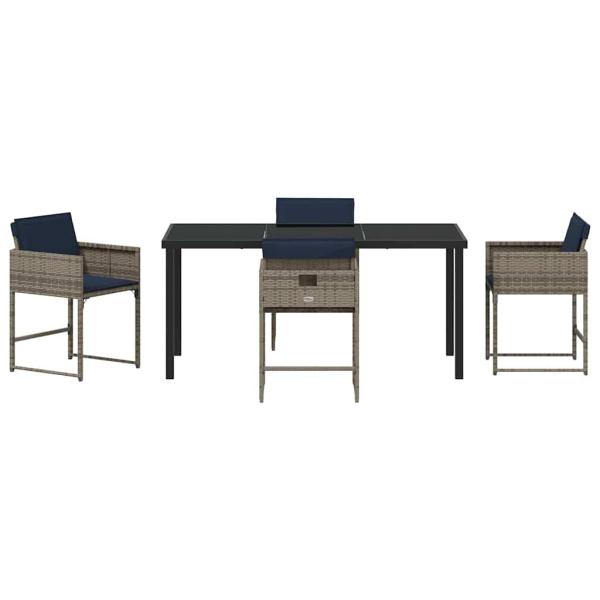 5-teiliges Garten-Esstisch-Set mit Kissen Grau Poly-Rattan