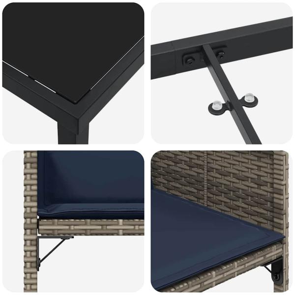 5-teiliges Garten-Esstisch-Set mit Kissen Grau Poly-Rattan