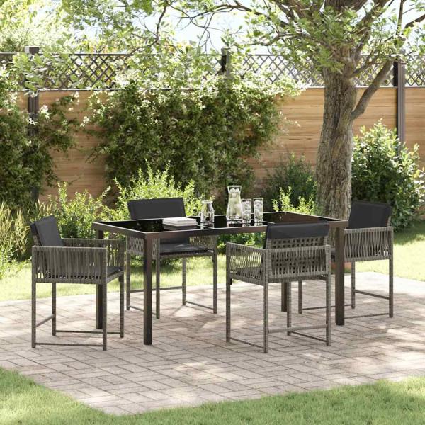 ARDEBO.de - 5-teiliges Garten-Ess-Set mit Kissen Grau Poly-Rattan