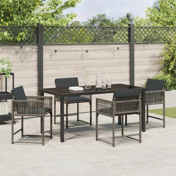 5-teiliges Garten-Ess-Set mit Kissen Grau Poly-Rattan