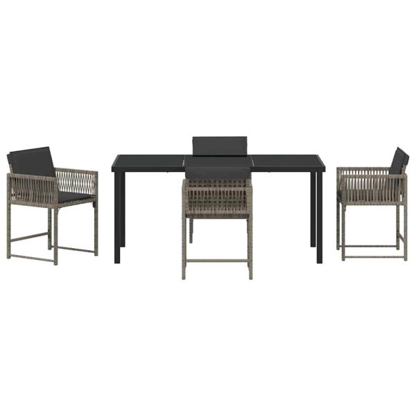 5-teiliges Garten-Ess-Set mit Kissen Grau Poly-Rattan