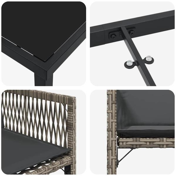 5-teiliges Garten-Ess-Set mit Kissen Grau Poly-Rattan