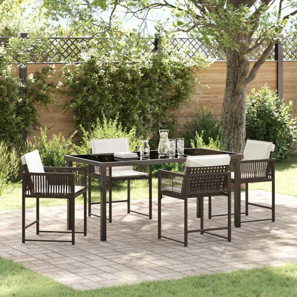 ARDEBO.de - 5-teilige Garten-Essgruppe mit Kissen Braun Poly-Rattan