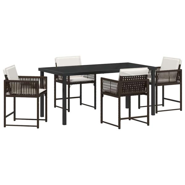 5-teilige Garten-Essgruppe mit Kissen Braun Poly-Rattan