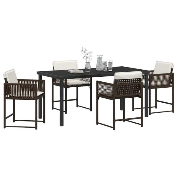 5-teilige Garten-Essgruppe mit Kissen Braun Poly-Rattan
