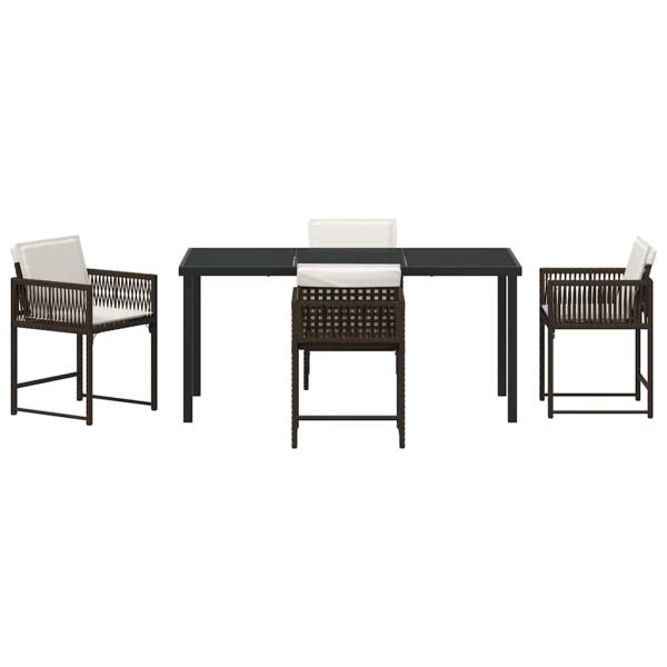 5-teilige Garten-Essgruppe mit Kissen Braun Poly-Rattan