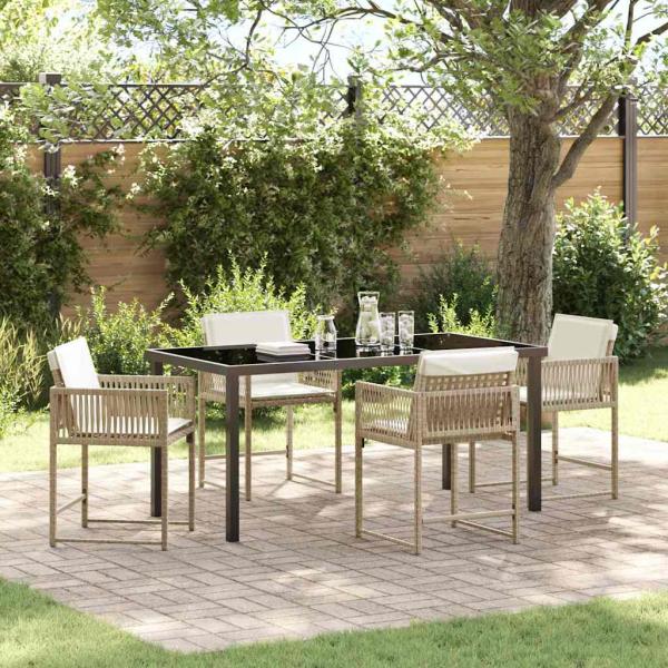 ARDEBO.de - 5-teiliges Garten-Dining-Set mit Kissen Beige Poly-Rattan