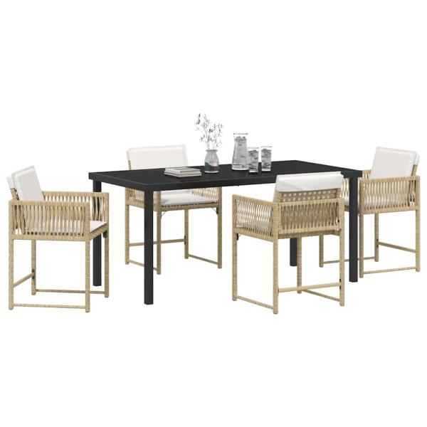 5-teiliges Garten-Dining-Set mit Kissen Beige Poly-Rattan