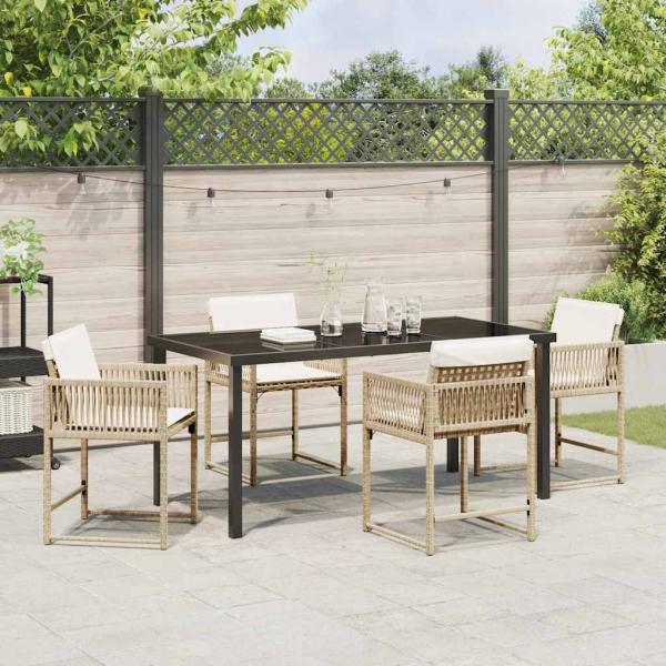 5-teiliges Garten-Dining-Set mit Kissen Beige Poly-Rattan