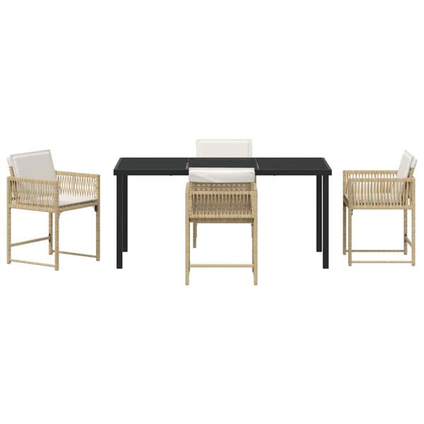 5-teiliges Garten-Dining-Set mit Kissen Beige Poly-Rattan