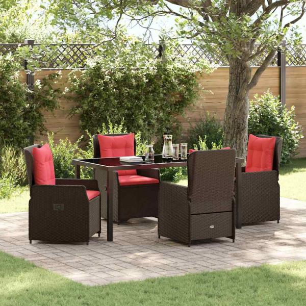 ARDEBO.de - 5-teilige Garten-Essgruppe Braun Poly Rattan