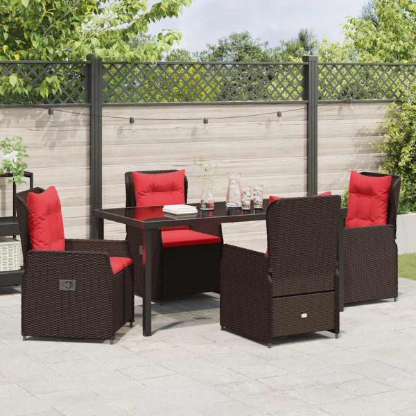5-teilige Garten-Essgruppe Braun Poly Rattan