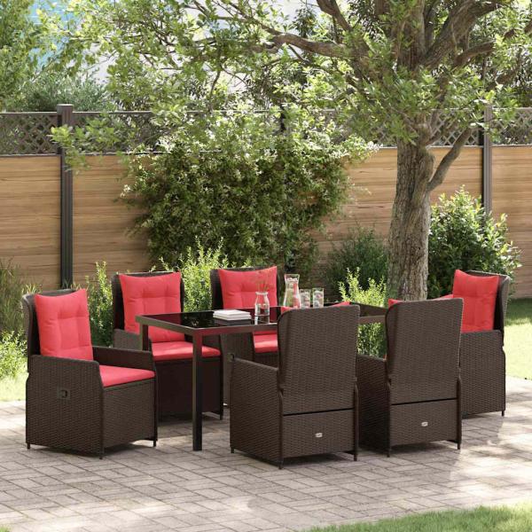 ARDEBO.de - 7-teiliges Garten-Esszimmer-Set Braun Poly-Rattan