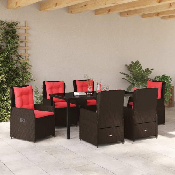 7-teiliges Garten-Esszimmer-Set Braun Poly-Rattan