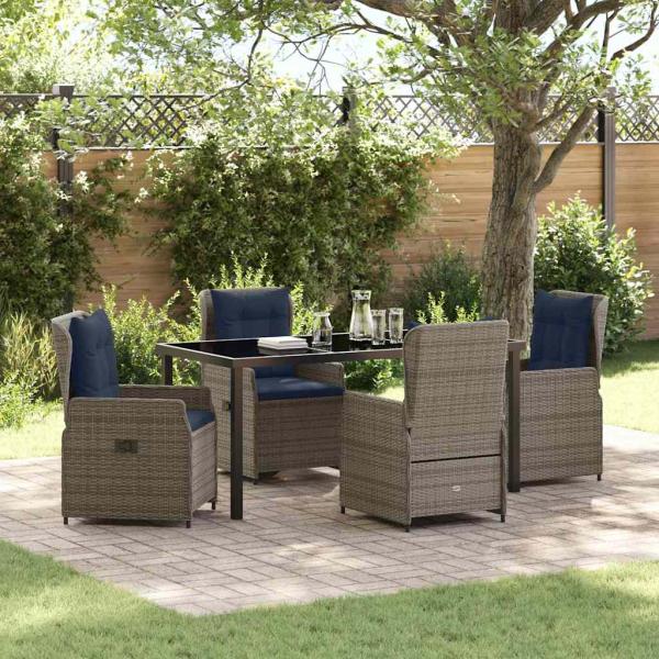 ARDEBO.de - 5-teiliges Garten-Esstisch-Set Graues Poly-Rattan