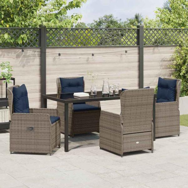 5-teiliges Garten-Esstisch-Set Graues Poly-Rattan