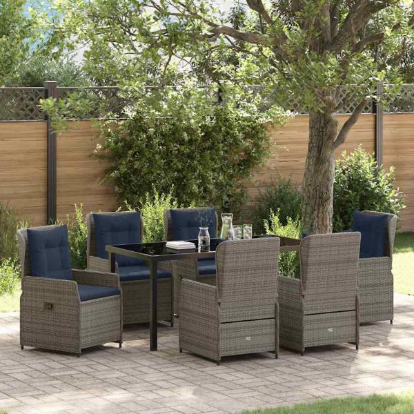 ARDEBO.de - 7-teiliges Garten-Ess-Set Grau Poly-Rattan